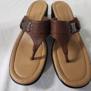 Tommy Hilfiger Brown Leather Wedge Sandal Size 7.5M
